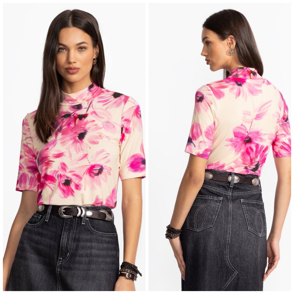 Johnny Was The Janie Fitted Elbow Sleeve Mock Neck Shirt Floral